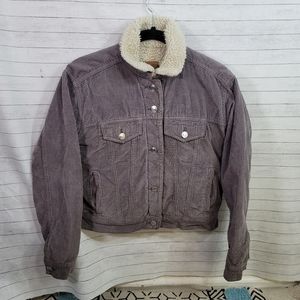 AE GRAY CORDUROY SHERPA LINED BUTTON UP JACKET, SZ XS